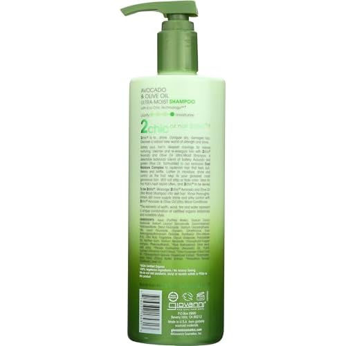 GIOVANNI 2chic Ultra-Moist Shampoo - Avocado & Olive Oil, Creamy Hydration Formula, Enriched with Aloe Vera, Shea Butter, Botanical Extracts, No Parabens, Color Safe - 24 oz