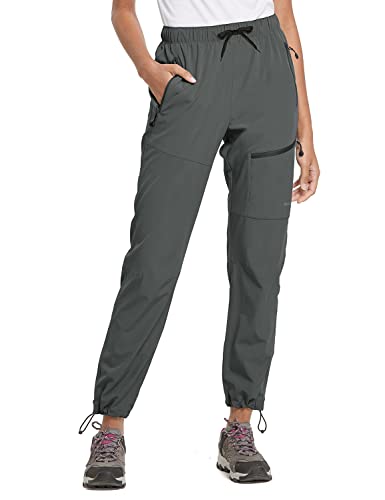 BALEAF Women's Hiking Pants Quick Dry Water Resistant Lightweight Joggers Pant for All Seasons Elastic Waist Steel Gray Size XS