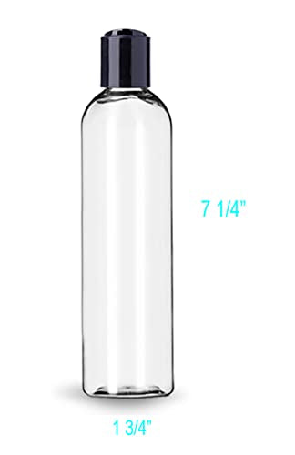 8 oz Clear Plastic Refillable Bottles with Black Disc Top Caps - BPA Free, Made in USA