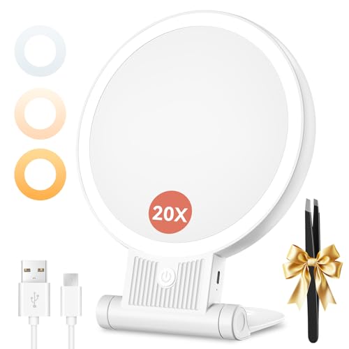 Auxmir 1X/20X Magnifying Mirror with LED Light & Tweezers
