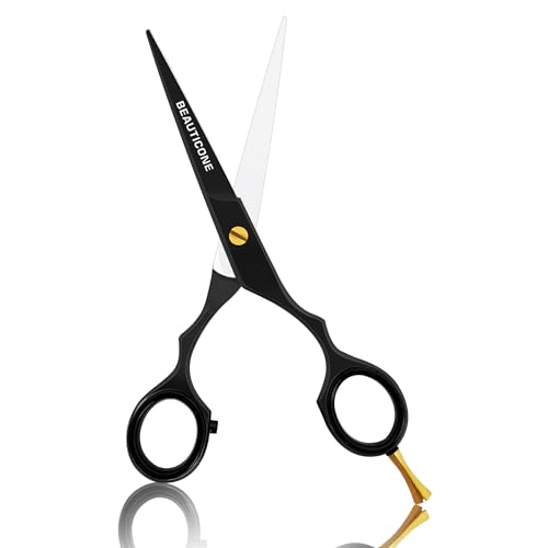 BEAUTICONE Hair Cutting Scissors | Stainless Steel Barber Scissors | Hairdressing Scissors for Salon | Smooth & Sharp Edge Blades - Hair Scissors for Men & Women (Black)