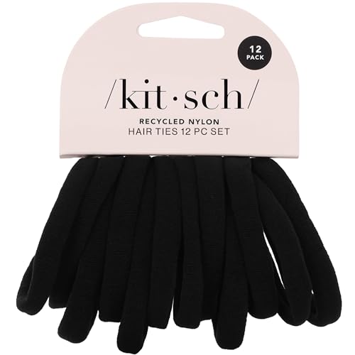 Kitsch No-Damage Elastic Hair Ties - Black Ponytail Holders, 12 Pack