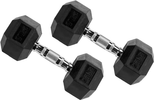 Signature Fitness Rubber Encased Hex Dumbbell, 25LB Pair