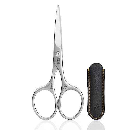GERMANIKURE Beard and Mustache Scissors - FINOX Stainless Steel Professional Manicure Tools in Leather Case - Ethically Made in Solingen Germany - 4706