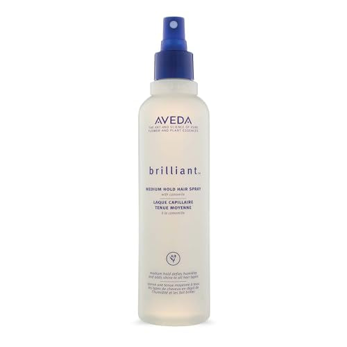 Aveda Brilliant Medium Hold Hair Spray | Non-Aerosol Spray | Anti-Humidity | Adds Shine | for All Hair Types | Jasmine, Rose, Clove Aroma | 8.5 Fl Oz