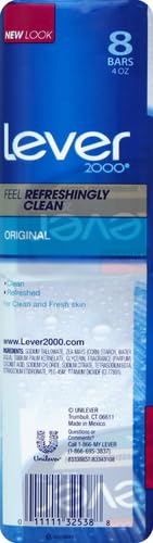 Lever 2000 Bar Soap Refreshing Body Soap and Facial Cleanser Original Effectively Washes Away Bacteria 4 oz 8 Bars