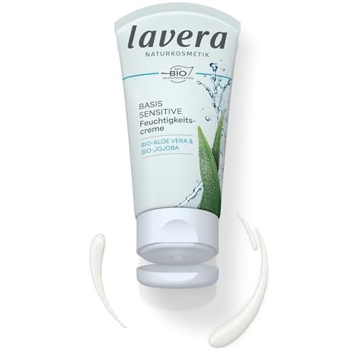 lavera Basis Sensitive Moisturizing Cream ? Organic & Vegan Face Moisturizer with Aloe Vera & Shea Butter - Natural Skin Care for All Skin Types - 1.69 Fl Oz