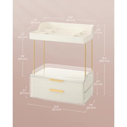 SONGMICS 4-Layer Makeup Organizer, Skincare Organizer, 4 Dividers, Anti-Slip Design, Bathroom Counter Organizer, Versatile for Vanity Bedroom Kitchen, 7.8 x 12.5 x 15.4 Inches, Cloud White UJKA021W01