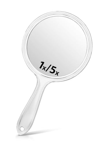 Macaki 8.3-Inch Hand Mirror with 5X Magnification - Transparent White