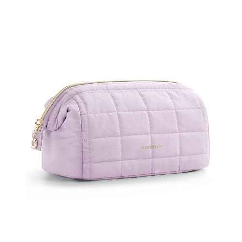 BAGSMART Makeup Bag Travel Toiletry Bag, Puffy Padded Make Up Bags for Women Makeup Organizer Case, Wide-open Pouch Purse Travel Essentials Toiletries Accessories Brushes, Lavender Purple