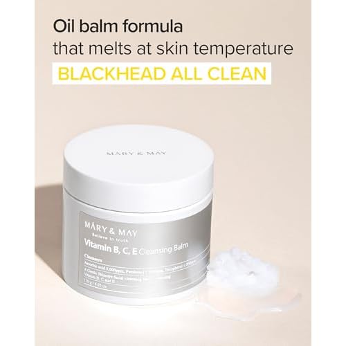 Mary&May Vitamin B, C, E Cleansing Balm - Oil Balm Gentle Makeup Remover and Skin Purifier for Glowing, Clear Skin - Hypoallergenic and Cruelty-Free, EWG ingredients, 4.06oz.