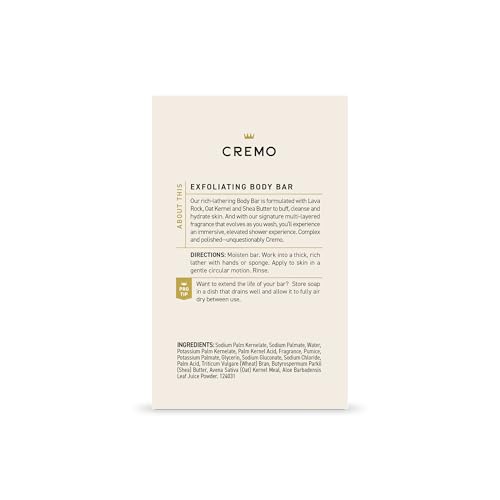 Cremo Italian Bergamot Exfoliating Body Bar for Men, 5oz