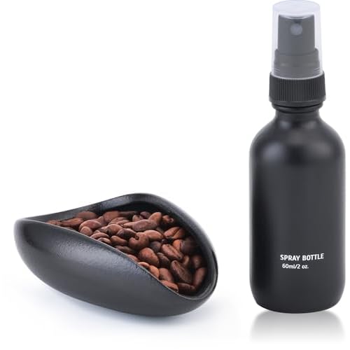 Coffee Dosing Cup with 60ml Spray Bottle - Espresso Bean Mister for Water Spritzer - Measuring Scale Cups for Dose Tray - Coffee Accessories Kit for Sprayer Atomizer Glass Black