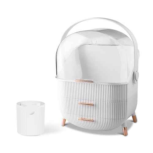 Ergocar Cosmetics Organizer Make Up Case Dustproof Cosmetic Storage Box, Cosmetics Skin Care Products Multi-Function Jewelry Organizer Case - white-1