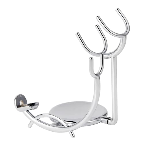 Grandslam Razor & Brush Stand with Double Stainless Steel Bowl Set for Shave Soap, Safety & Straight Razors, Silver