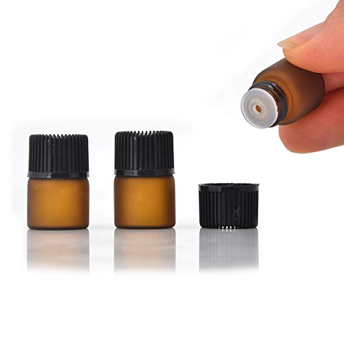 Enslz 1ml(1/4 dram) 50Pcs Mini Amber Glass Essential Oils Sample Bottles Empty Refillable Brown Glass Perfume Bottles (1ml)