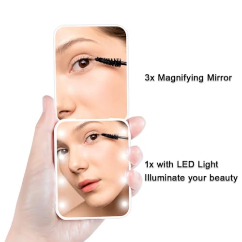 Flymiro 2-Sided Compact Mirror with LED Lights, 1x/3x Magnification