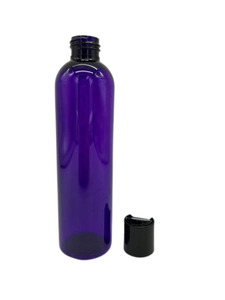 Natural Farms 8 oz Purple Cosmo Plastic Bottles -12 Pack Empty Bottle Refillable - BPA Free - Essential Oils - Aromatherapy | Black Press Down Disc Cap - Made in the USA