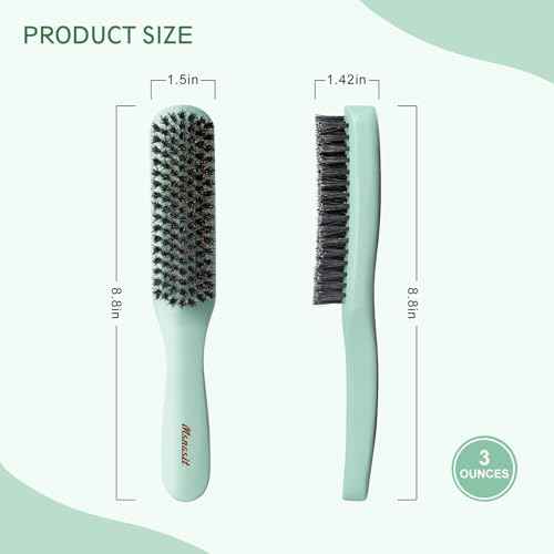 Professional Slick Back Hair Brush, Wood Middel Softness Boar Bristle Hairbrush for Thin and Fine Hair,Nature Wooden Green Color Hair Brush for Smoothing Frizz & Flyaways,Women and Men
