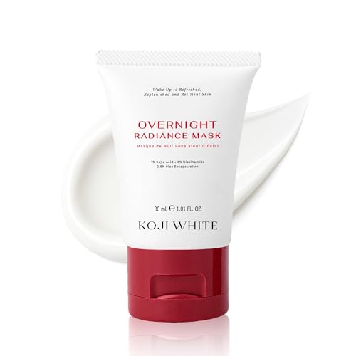 Koji White 1% Kojic Acid Radiance Overnight Face Mask ? Hydrating Sleeping Mask for Glowing Skin, Uneven Tone & Smoothing with Niacinamide, Cica, Hyaluronic Acid - Unscented, Vegan Skincare 1.01 Fl Oz