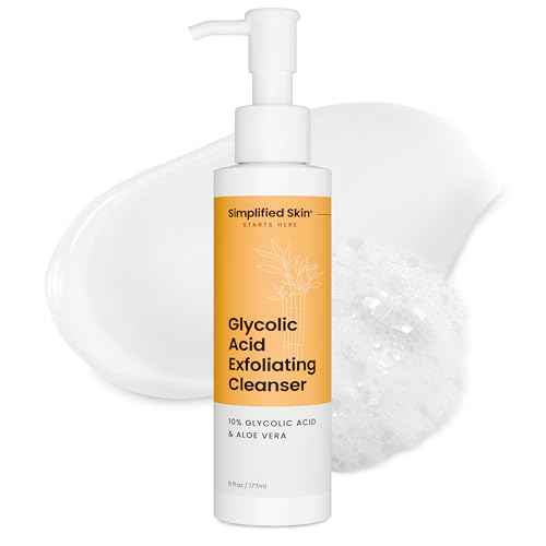 Simplified Skin Glycolic Acid Face Wash for Exfoliating & Anti-Aging - 10% AHA Cleanser to Remove Build Up & Even Tone on Face, Armpits & Body ? With Aloe Vera & Sunflower Oil, 6 Fl Oz