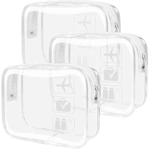 TSA Approved Toiletry Bag - Clear Makeup Bag Waterproof Quart Size Bag, Travel Makeup Cosmetic Bag for Women Travel Car Car Accessories Essentials for Men and Women (3 Pack-Clear)