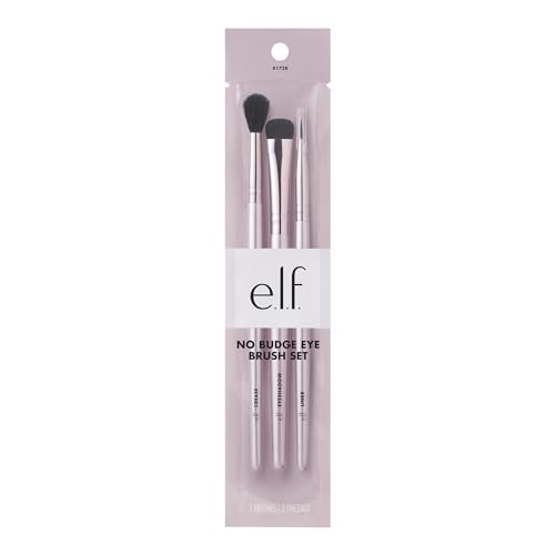 e.l.f. No Budge Brush Trio, 3-Piece Eyeshadow Brush Set For Applying & Blending Color, Use With The No Budge Cream Eyeshadows, Vegan & Cruelty-Free