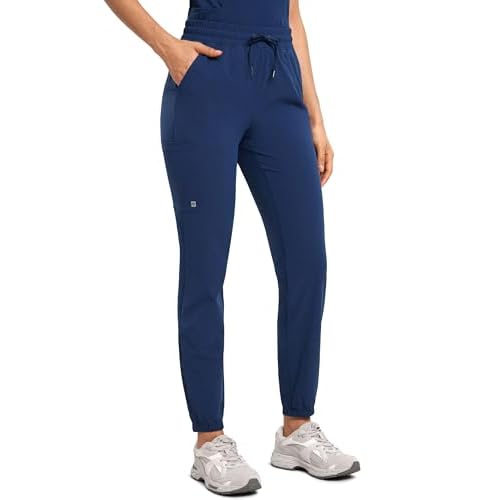 High Waisted Jogger Scrub Pants for Women with 5 Pockets Drawstring Medical Work Pants Breathable
