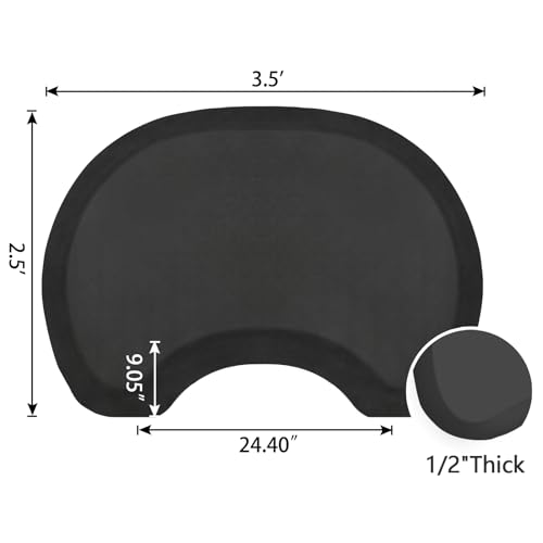 Anti Fatigue Semi Circle Salon Mat for Hair Stylist Anti-Slip Antique Series Salon & Barber Shop Chair Floor Mat (2.5' x 3.5' x 1/2'', Black)