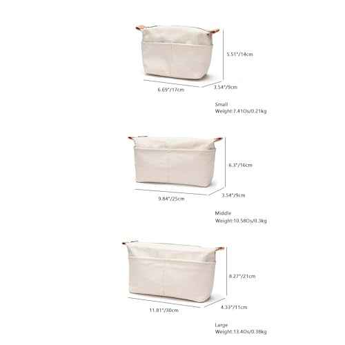 Insert Storage Bag Purse Organizer and Cosmetic Travel Bags for Women Makeup Bag with Compartments Three Sizes Cotton Canvas built-in compartments functiona and fashionable