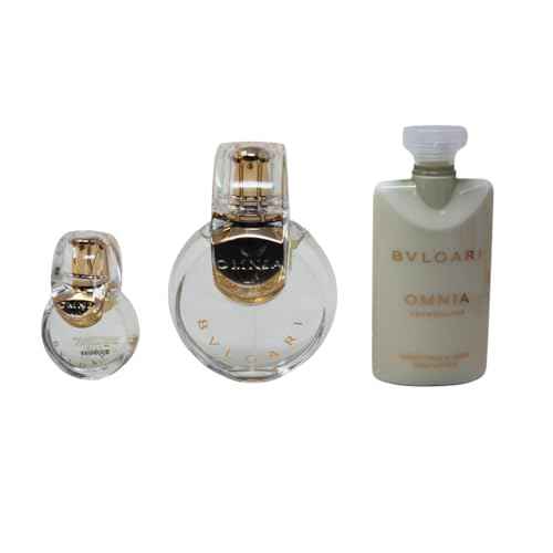 BVLGARI Omnia Crystalline 3-Piece Set for Women, (3.4 Oz Eau De Toilette Spray + 0.5 Oz Eau De Toilette Spray + 2.5 Oz Body Lotion)