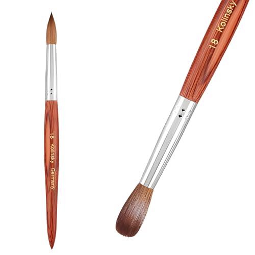 Kolinsky Acrylic Nail Brush Size #18, Pure Kolinsky Nail Art Brushes for Nails Art Extension & Acrylic Powder Application, Red Wood Hand Nail Brush Salon-Grade Manicures Home