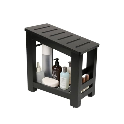 Bamboo Shower Foot Rest Stool with Storage & Non-Slip
