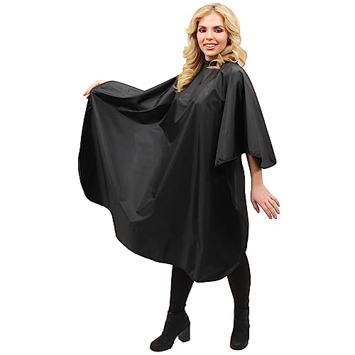 ForPro Professional Collection Poly Chemical Cape, Professional Hair Salon Styling Cape with Adjustable Snap Closure, Black, 58" L x 47" W