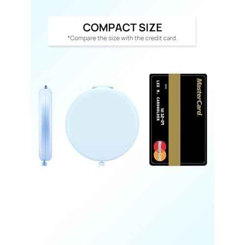 Compact Mirror for Purse, Double-Sided 1X/2X Magnifying Metal Pocket Makeup Mirrors(Round, Light Blue)