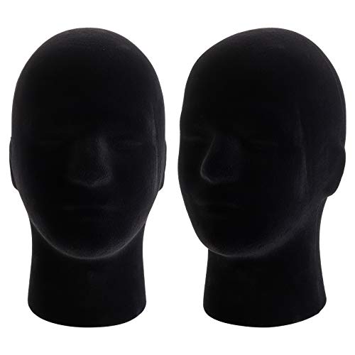 Hedume 2 Pack Mannequin Head Stand Model, Foam Black Velvet Male Wigs Display Model, Mannequin Manikin Head for Wig, Hat, Glasses