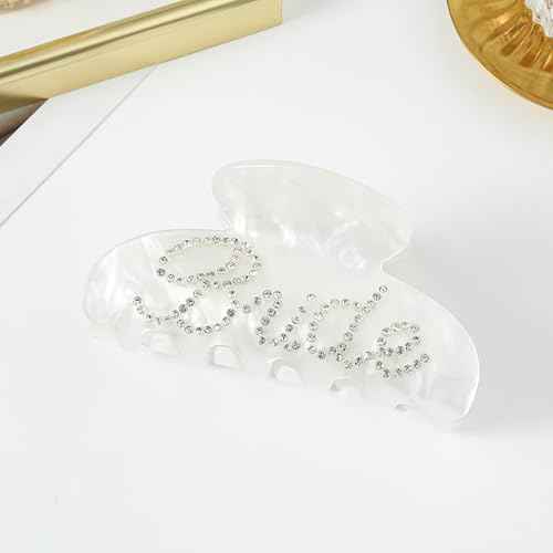 Bride Claw Hair Clip,? Bride White Acrylic Hair Clips with Rhinestone Logo, Bachelorette Party Wedding Birthday Banana Barrettes Hair Decorations for Girl, Trendy Bridal Claws(White)