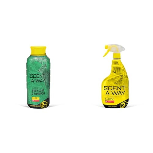 Hunters Specialties Scent-A-Way MAX 32oz Liquid Body Soap & Shampoo, Green, 32 oz & 07741 Saw Max Spray Odorless, 32 oz, Multi