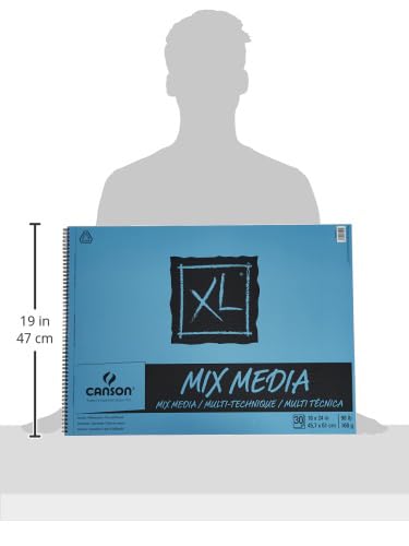 Canson XL Series Mixed Media Pad, Side Wire, 18x24 inches, 30 Sheets – Heavyweight Art Paper for Watercolor, Gouache, Marker, Painting, Drawing, Sketching