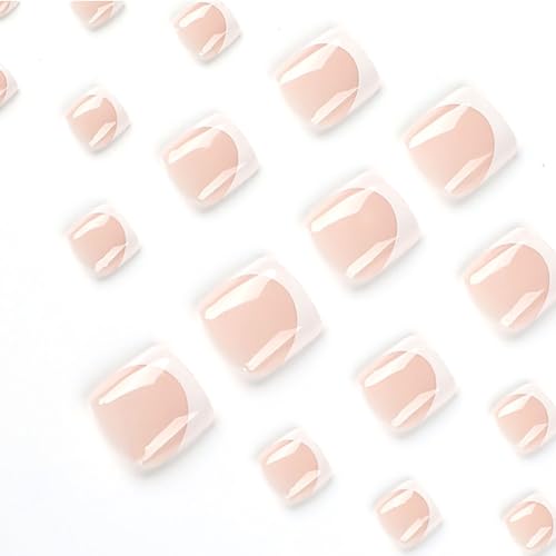 WAFOLOZE Press on Toenails Fake Toe Nails,Short Toe Nail Press ons,Glossy Toe Nails Press on Designs,Artificial Toenail Press on nails White French Tip Toe Nails for Women 24Pcs (A)