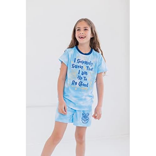 Harry Potter Gryffindor Hufflepuff Ravenclaw Slytherin Girls Pajama Shirt and Shorts Sleep Set Little Kid to Big Kid