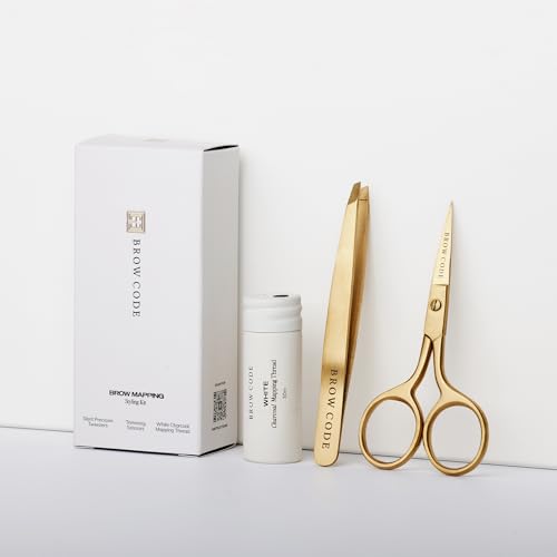 Brow Code Brow Mapping Kit ? White Charcoal Mapping Thread, Slant Tweezers & Trimming Scissors ? Professional Brow Shaping & Symmetry Tool Set