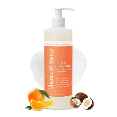 Refreshing Citrus Bath & Body Wash, 8 oz ? Hypoallergenic, Vegan with Glycerin & Prebiotics Gentle, pH-Balanced Cleanser for Dry & Delicate Skin (8 oz)