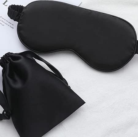 Women Imitated Silk Sleeping Mask Travel Eye Patch (Black)