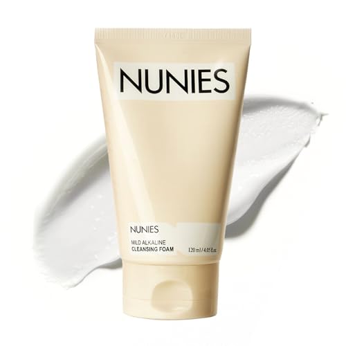 NUNIES Mild Alkaline Cleansing Foam ? Daily Korean Face Wash for Sensitive Skin | Cream-to-Foam Lather | Deep Cleanser with Hyaluronic Acid & Ceramide | Fragrance-Free | 4.05 fl.oz. (120ml)