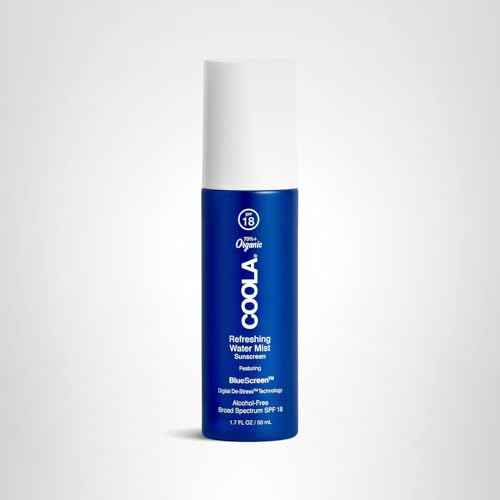 COOLA Organic Refreshing Water Mist Face Moisturizer with SPF 18, Dermatologist Tested Face Sunscreen with Plant-Derived BlueScreen Digital De-Stress Technology, 1.7 Fl Oz