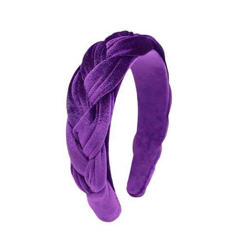 Purple Headbands for Women, Braided Headband Velvet Padded Hair bands, Cute Hair Accessories for Women