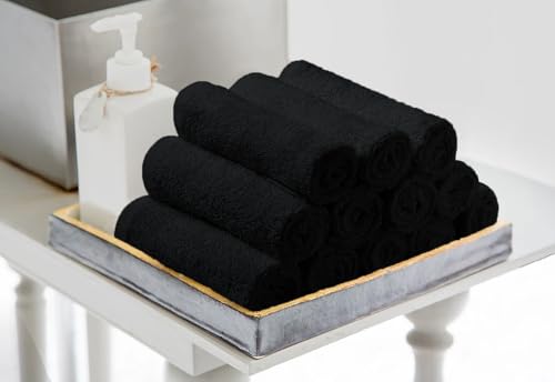 Avalon Towels 24 Pack Wash Cloths 12x12 Black 100% Cotton