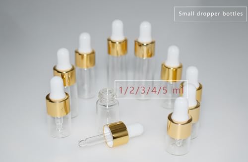 Mini Glass Dropper Bottles 1-5ml, 10 Pack Travel Essential Oil