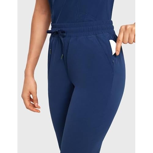 High Waisted Jogger Scrub Pants for Women with 5 Pockets Drawstring Medical Work Pants Breathable